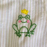 Baby Boy Embroidered Beige and White Romper - Frog the Prince