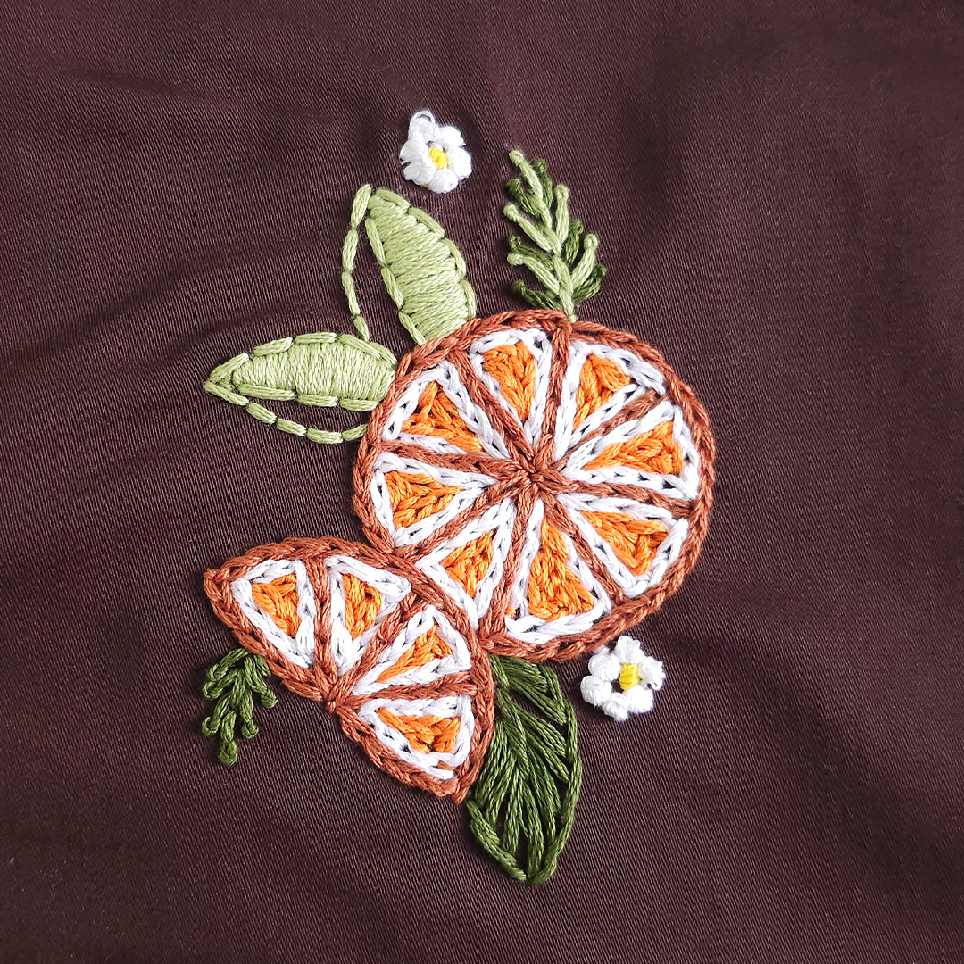 Embroidered Choco Brown Jabla - Orange Bloom