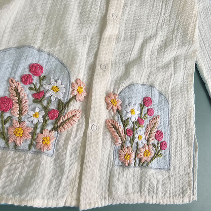 Embroidered Light Blue Kurta and White Pajama Pants Set - Bloom in Window