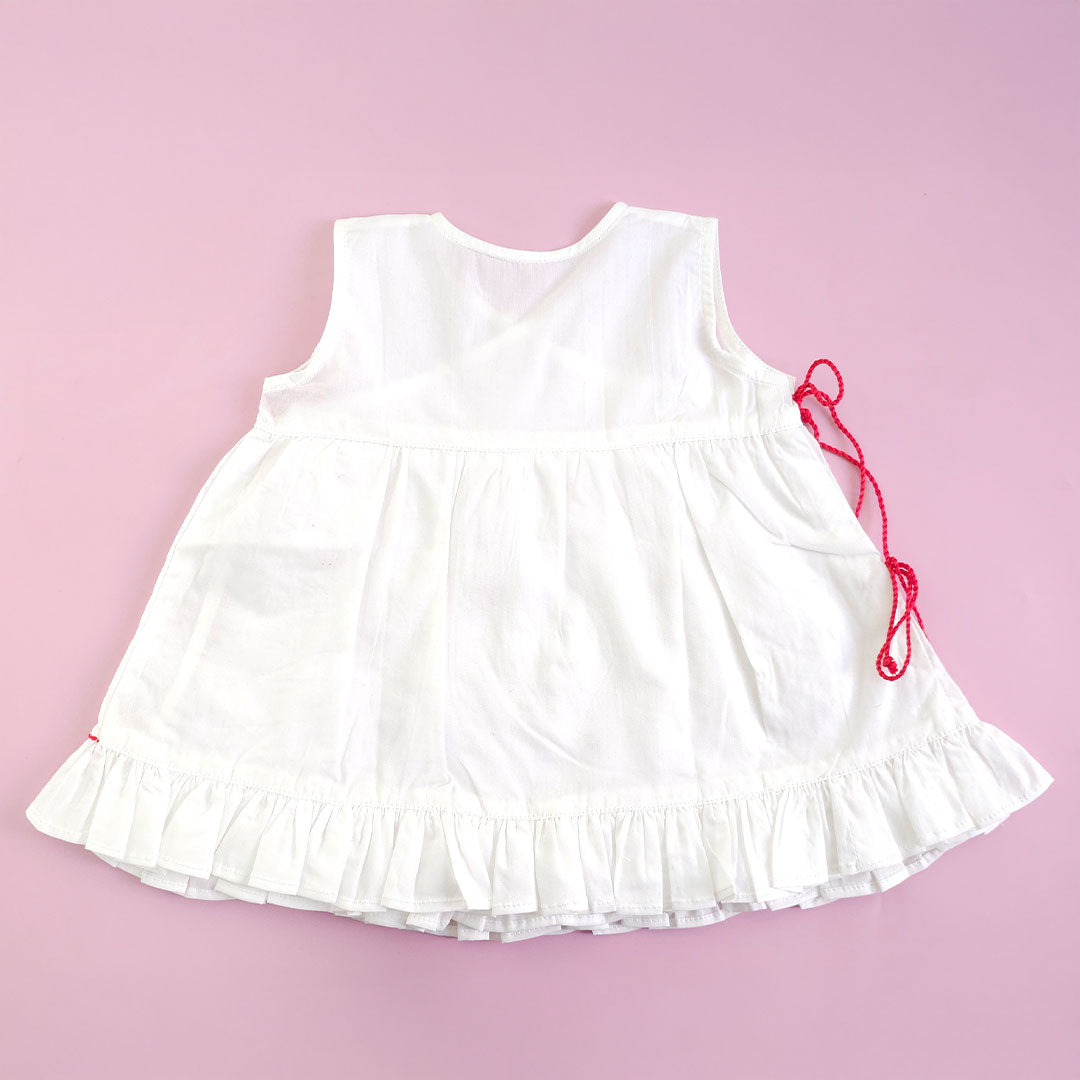 Keebee Organic Cotton Baby Girl Embroidered White Dress and Accessories Set - Red Heart