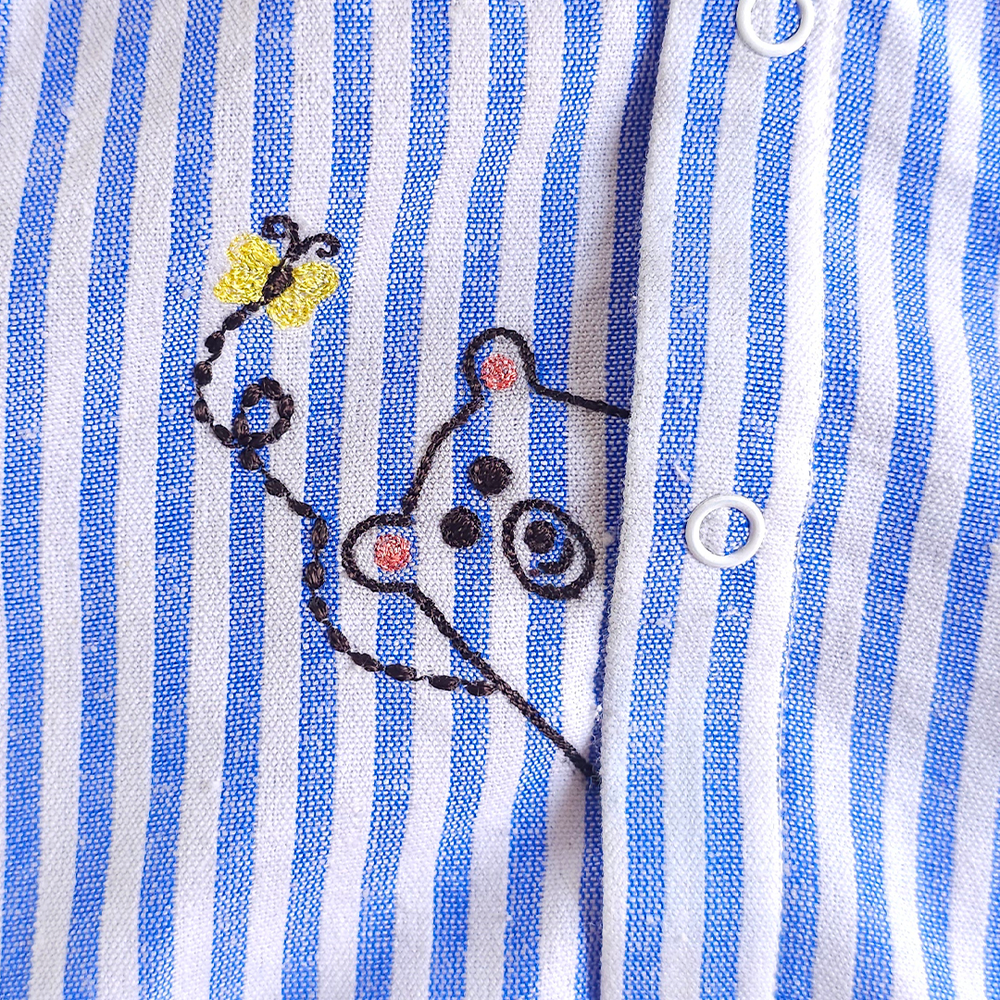 Baby Boy Embroidered Blue and White Romper - Peek-A-Bear