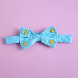 Turquoise Blue Embroidered Classic Bow Girls Headband - Garland of Flowers