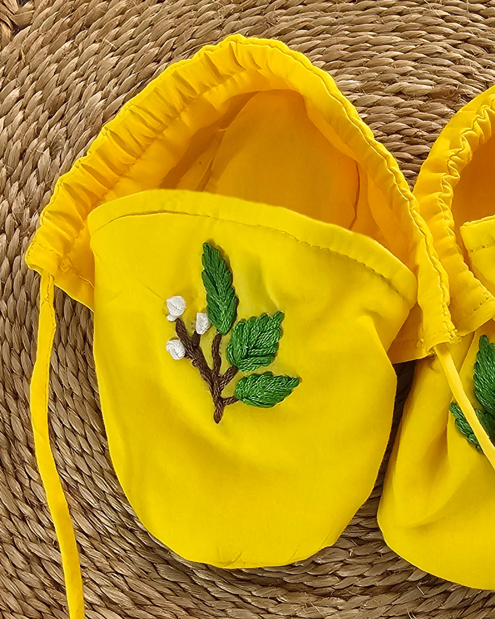 Baby Unisex Embroidered Yellow Tie-Up Style Baby Booties – Tiny White Buds