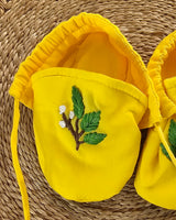 Baby Unisex Embroidered Yellow Tie-Up Style Baby Booties – Tiny White Buds