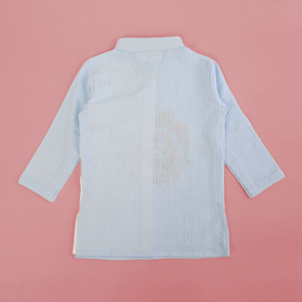 Boys Embroidered Light Blue Angarkha Kurta paired with Pajama Pants - Toucan