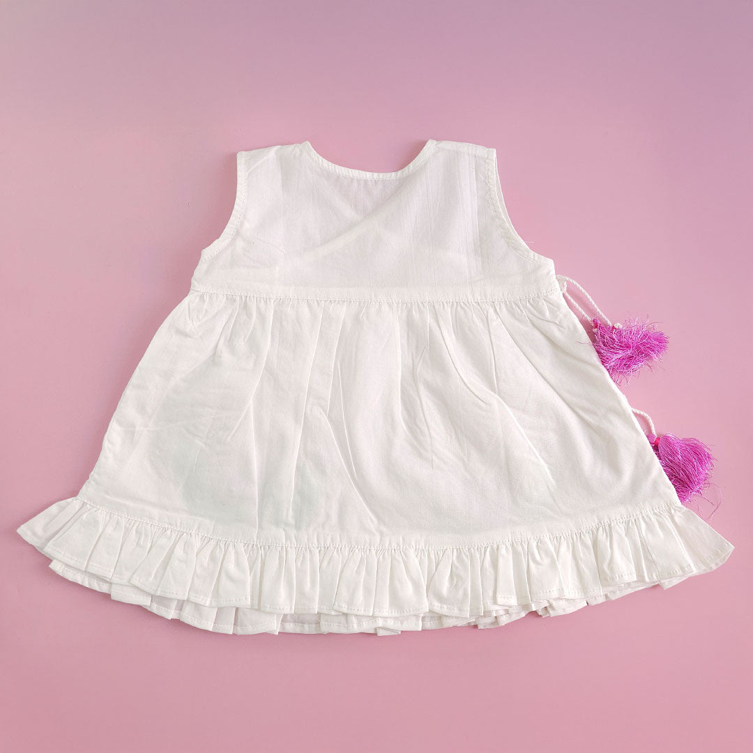 Keebee Organic Cotton Baby Girl Embroidered White Dress and Accessories Set - Rabbit