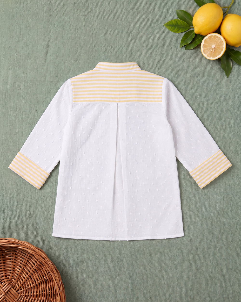 Boys Yellow and White Embroidered Kurta and Pajama Pants Set - Lemonade