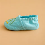 Baby Girl Turquoise Blue Embroidered Baby Booties - Flower Garland