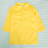Boys Sun Embroidered Jacket Kurta and White Pajama Pants Set - Yellow