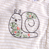 Baby Girl Embroidered Beige and White Romper with Ruffles - Garden Snail