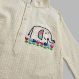 Boys Hand Embroidered Yellow Kurta paired with Pajama Pants - Elephant