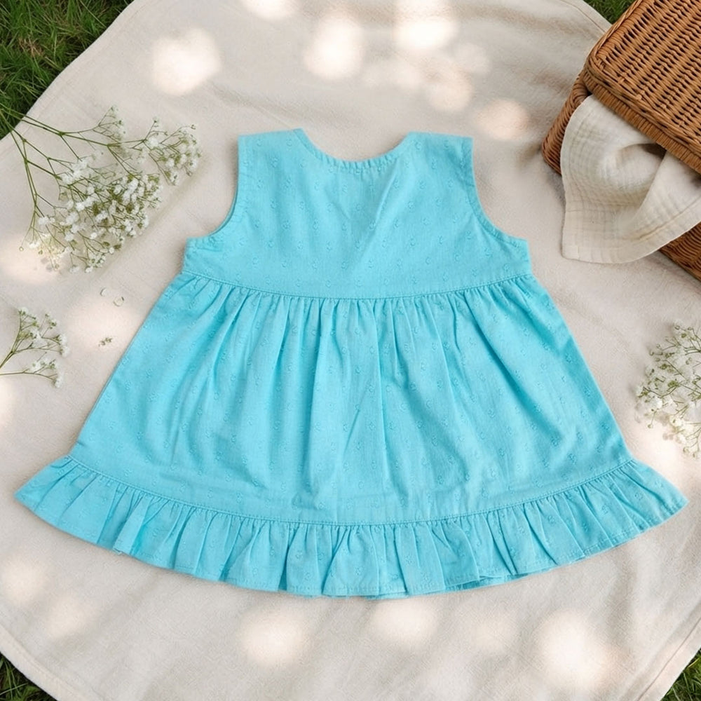 Baby Girl Embroidered Turquoise Blue Wrap Dress - White Flowers