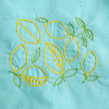 Embroidered Turquoise Blue Jabla - Lemons and Leaves