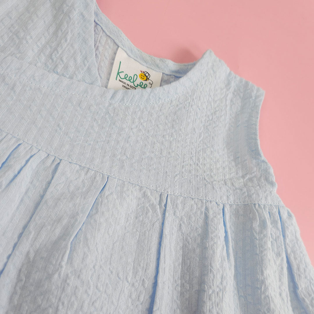 Keebee Organic Cotton Solid Textured Girls Jabla / Dress - Light Blue