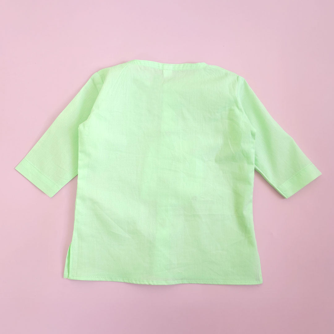 Keebee Organic Cotton Embroidered Mint Green Newborn Kurta & Dhoti Pant Set – Birds in Bloom