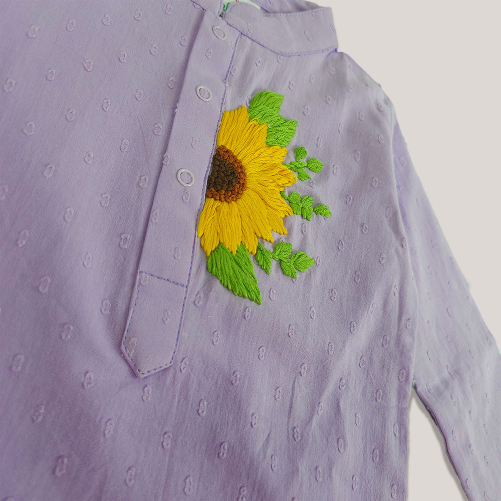 Baby Boy Embroidered Lilac Kurta paired with Pajama Pants - Sunflower