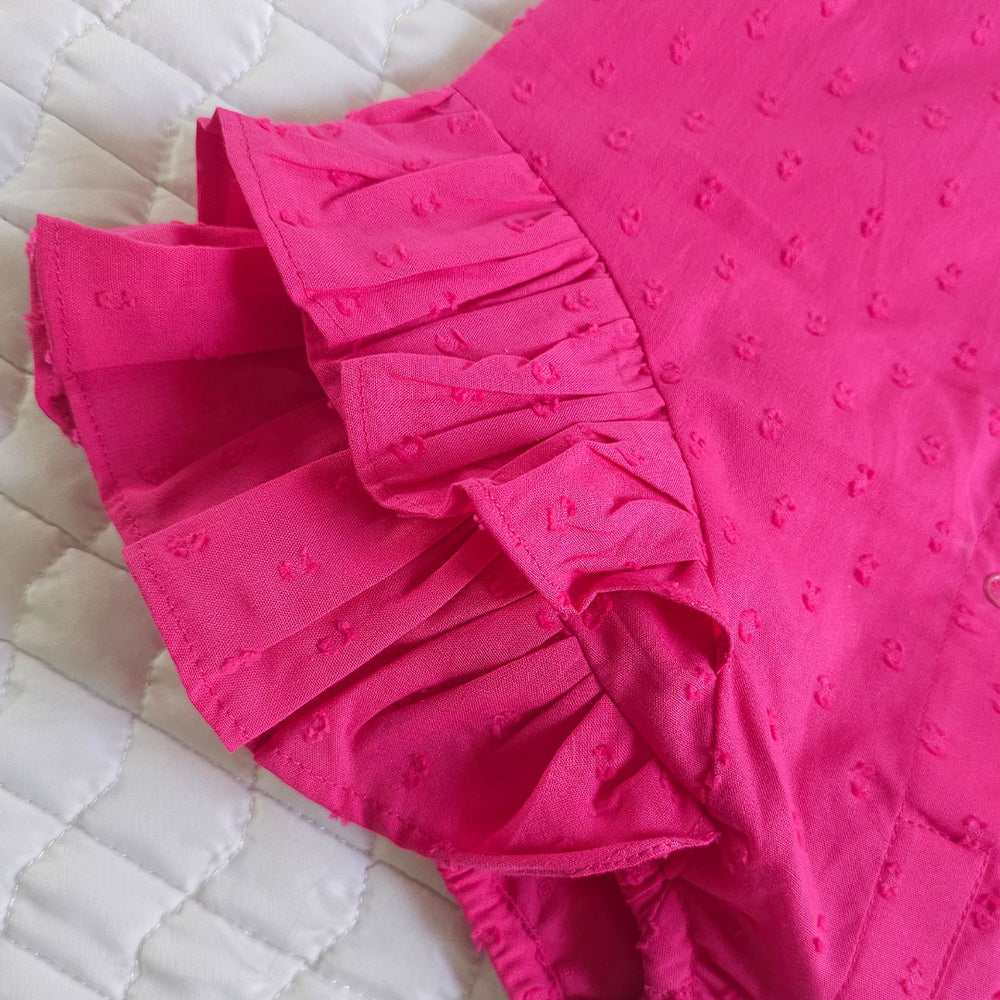 Baby Girl Ballerina Style Ruffled Romper - Hot Pink
