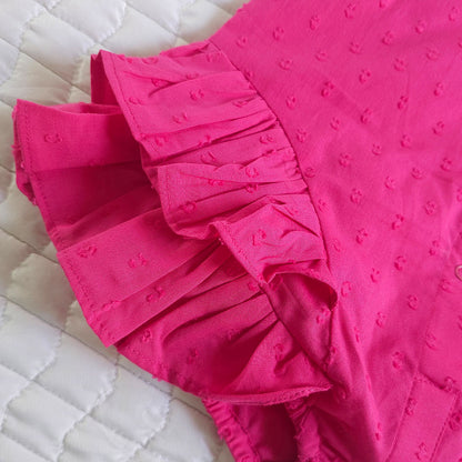 Ballerina Style Solid Ruffled Romper - Hot Pink