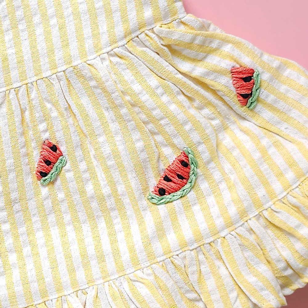 Newborn Baby Girl Embroidered Yellow and White Wrap Dress - Sweet Watermelons