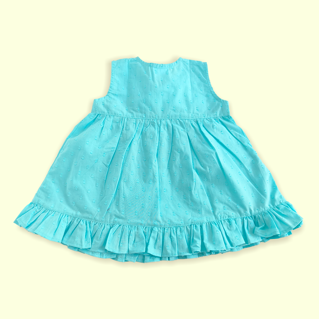 Keebee Organic Cotton Baby Girl Embroidered Turquoise Blue Wrap Dress and Accessories Set - Bug In My Pocket