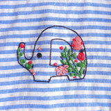 Baby Girl Embroidered Blue and White Romper with Ruffles - Elephant in the Bloom