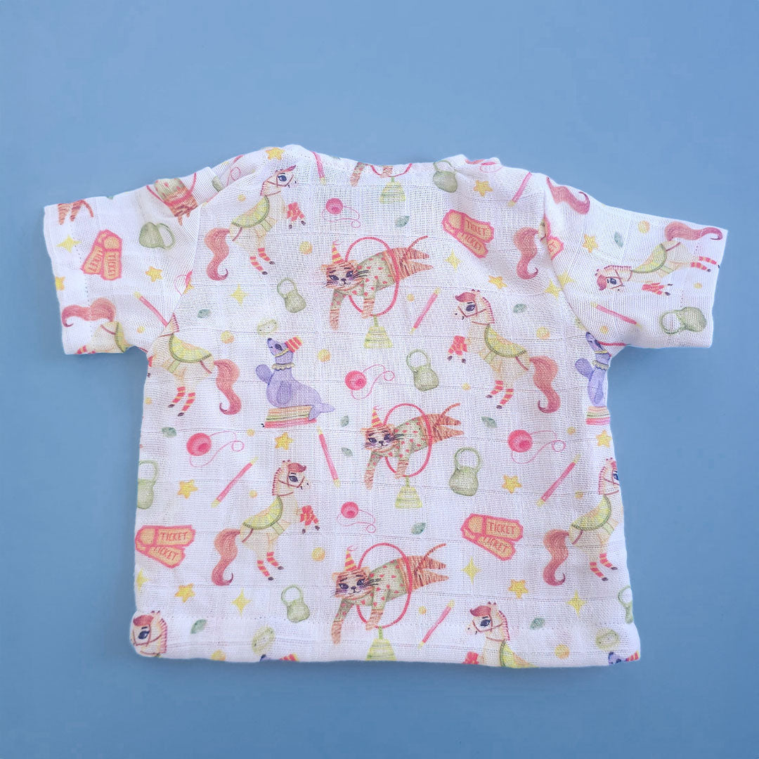 Keebee Organic Cotton Muslin Printed White Jabla, Diaper Pants and Accessories Set - Circus Crew