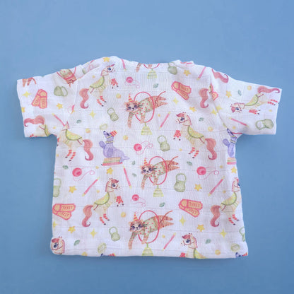 Muslin Printed White Jabla, Diaper Pants and Accessories Set - Circus Crew