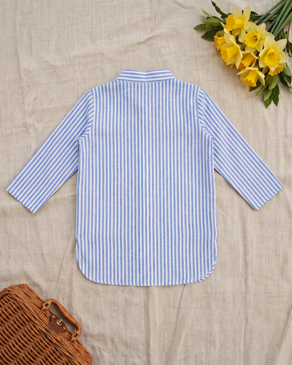 Boys Blue and White Striped Kurta and Pajama Pants Set