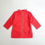 Baby Boy Embroidered Red Kurta paired with Pajama Pants - Tiger