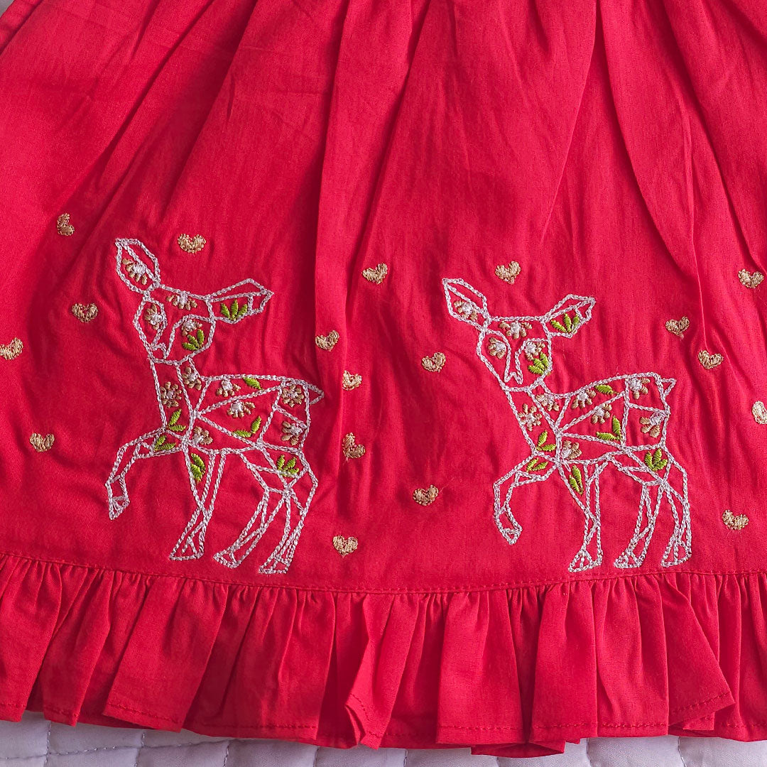 Keebee Organic Cotton Embroidered Red Wrap Dress / Jabla - Three Lil Deers