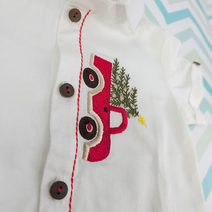Embroidered Half Sleeve Shirt - Christmas Truck