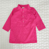 Boys Floral Embroidered Jacket Kurta and White Pajama Pants Set - Hot Pink