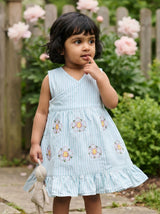 Baby Girl Embroidered Light Blue and White Wrap Dress - Flower Bloom