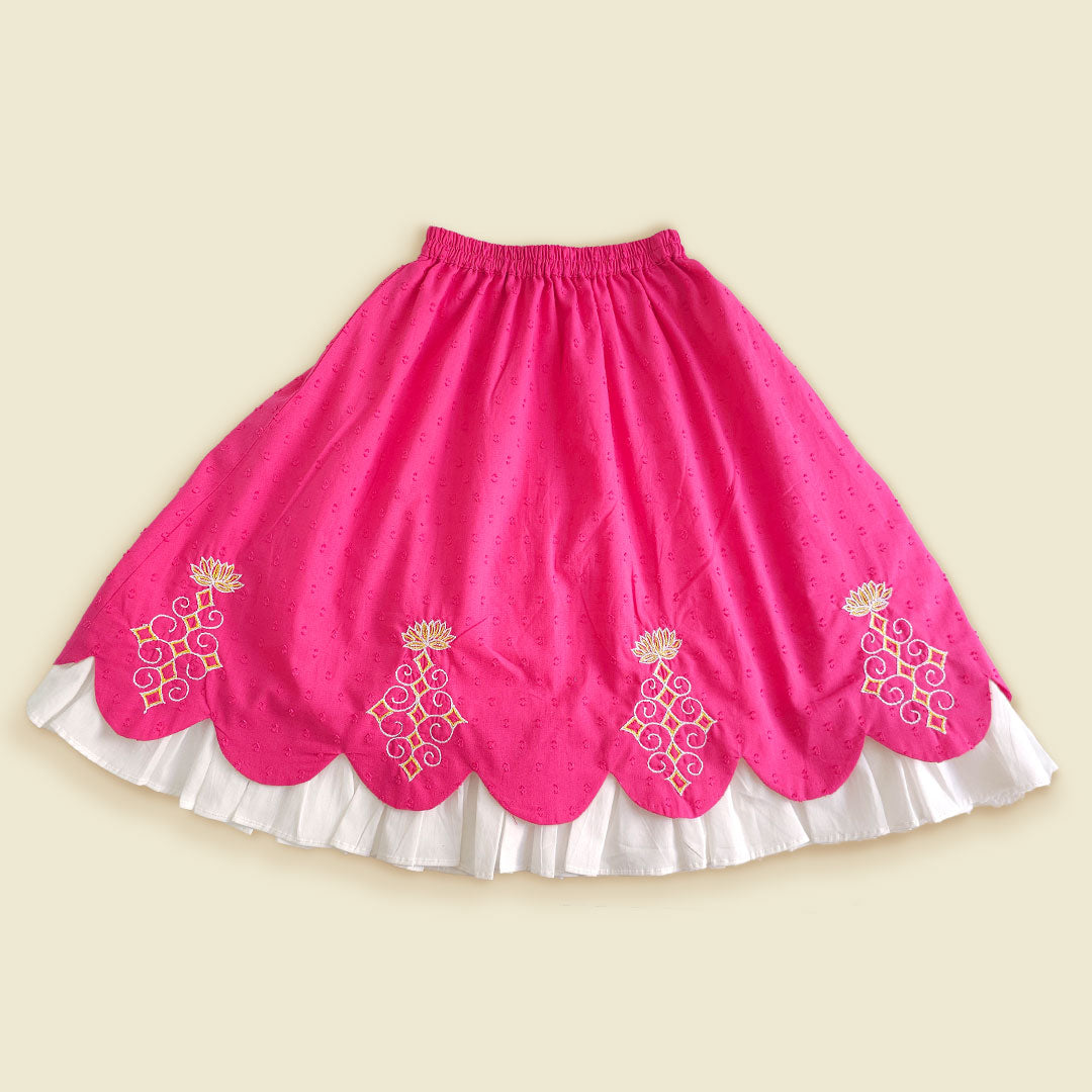Keebee Organic Cotton Embroidered Embroidered Yellow and Hot Pink Lehenga Set - Lotus