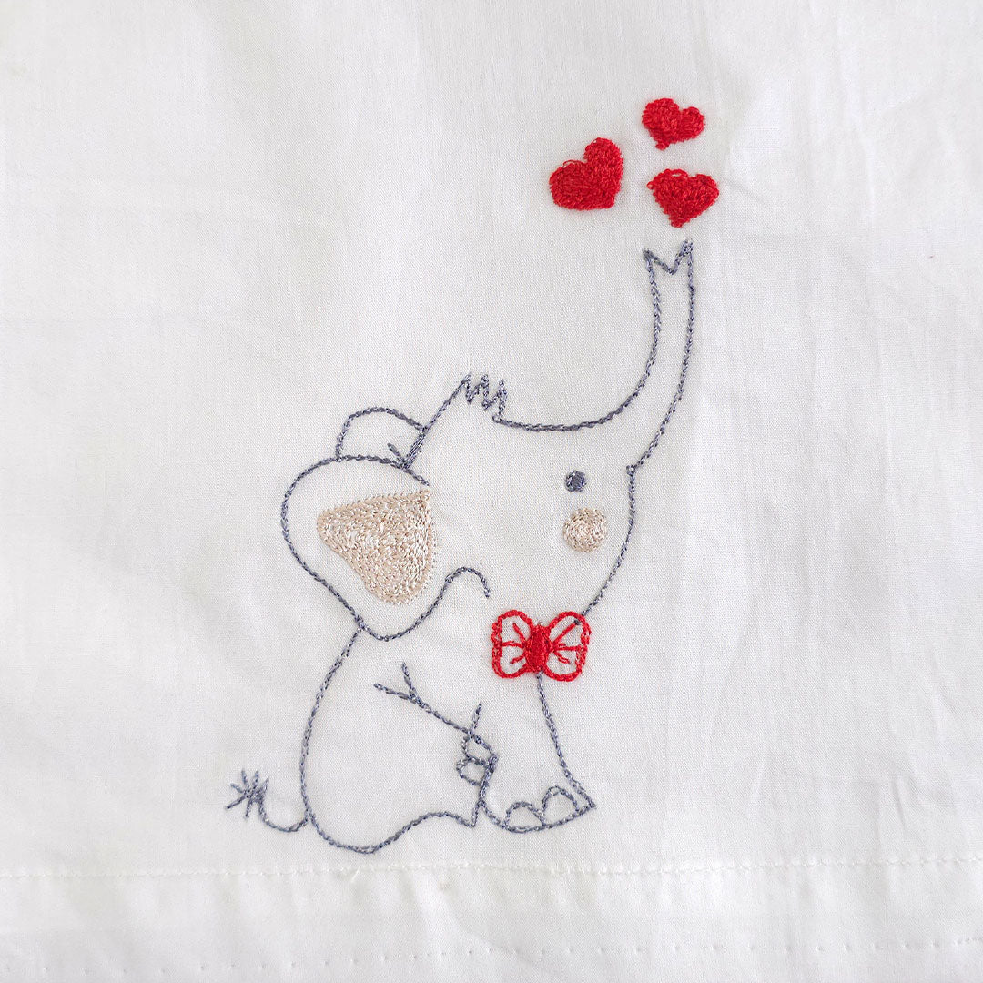 Keebee Organic Cotton Embroidered White Jabla, Diaper Shorts & Accessories Set - Elephant