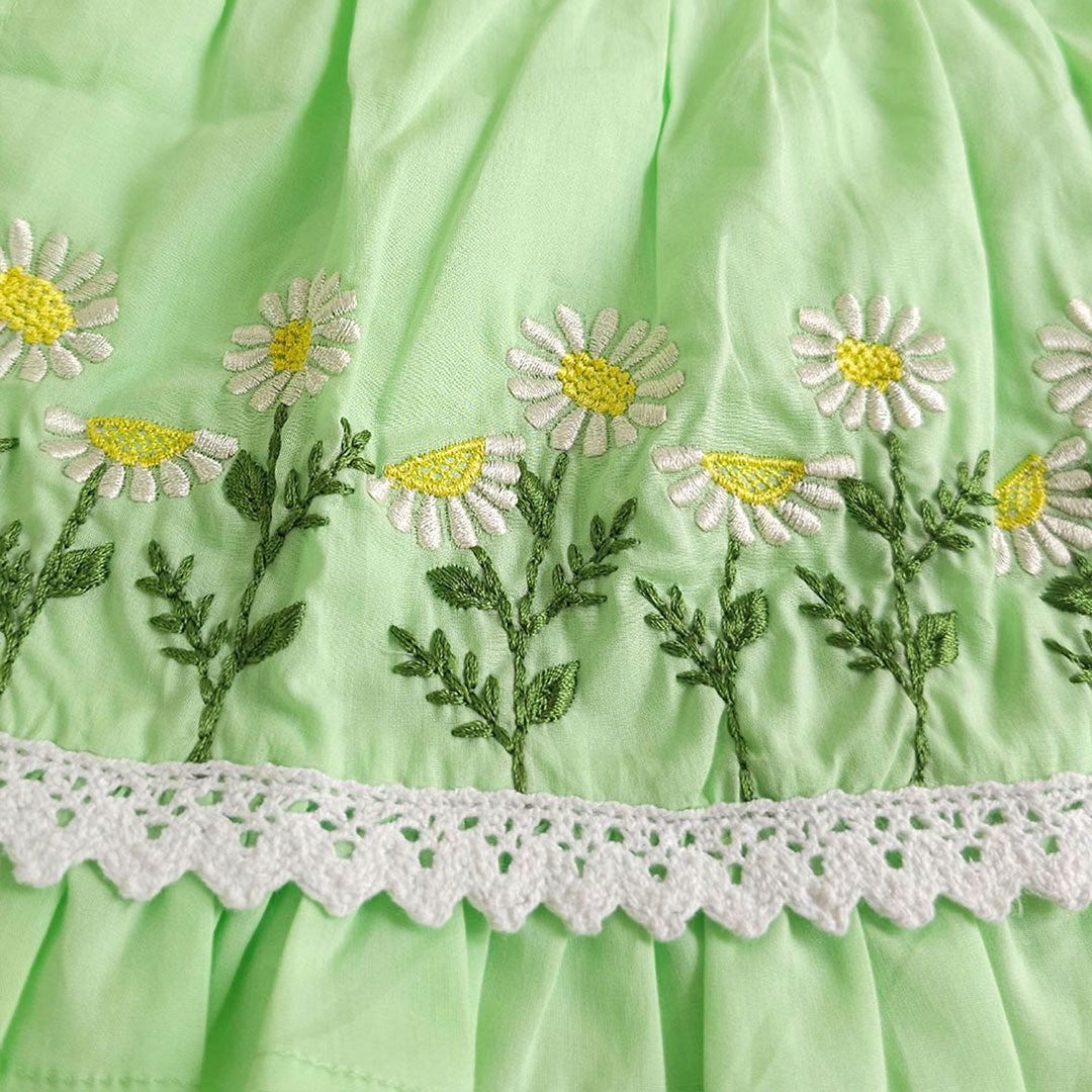 Keebee Organic Cotton Embroidered Baby Girl Mint Green Jabla/Wrap Style Dress - Daisy Field