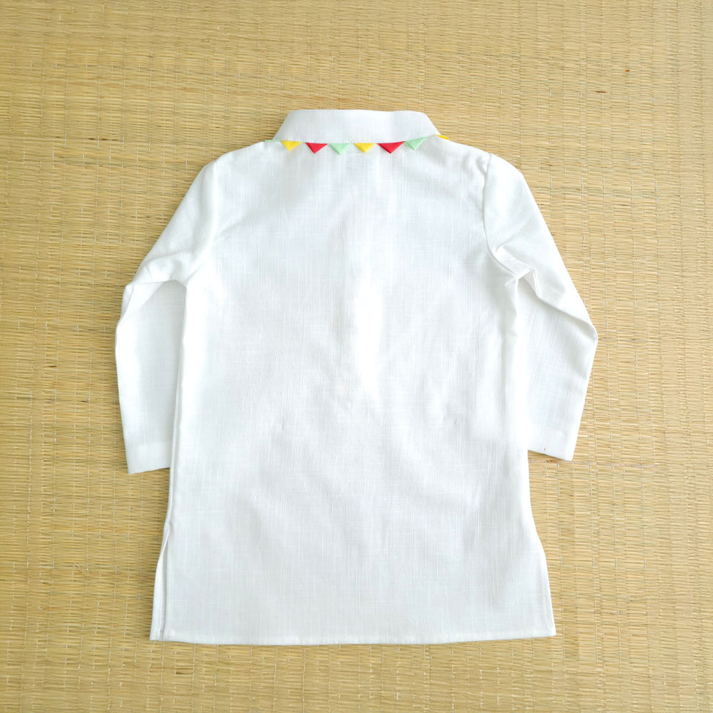 Baby Boy White Kurta paired with Red Patiala Pants - Festive Toran