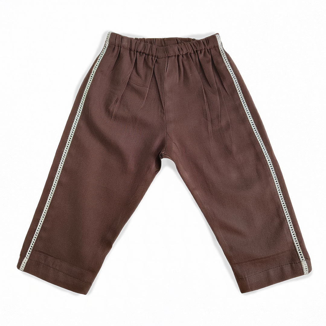 Keebee Organic Cotton Embroidered Choco Brown Kurta and Pajama Pants Set - Plantain