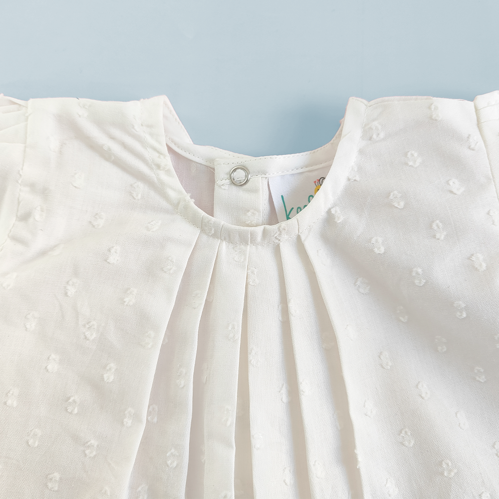 Textured Puff Sleeve Embroidered Dress - Flowers