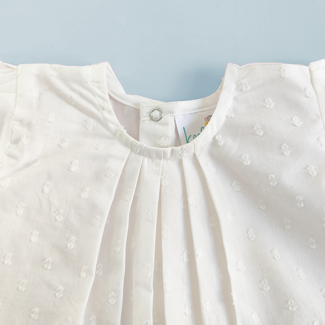 Textured Puff Sleeve Embroidered Dress - Flowers
