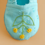 Baby Girl Turquoise Blue Embroidered Baby Booties - Flower Garland