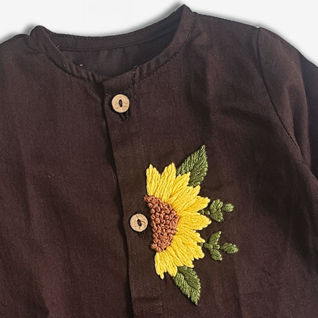 Keebee Organic Cotton Newborn Boys Choco Brown Kurta Set - Sunflower