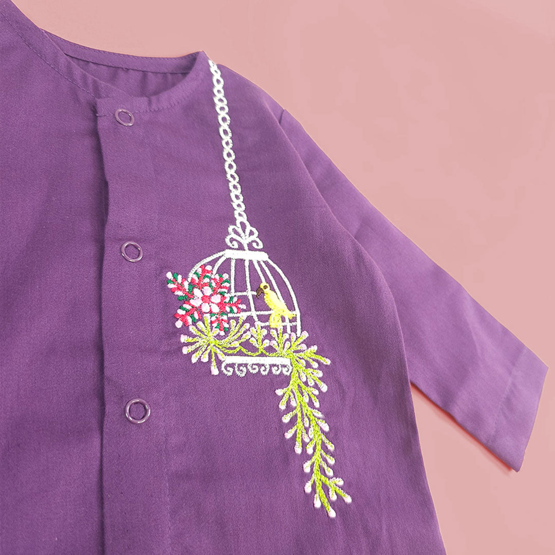 Keebee Organic Cotton Newborn Boys Purple Kurta Set - Birdcage Garden