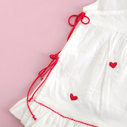 fitted lace wedding dress Keebee Organic Cotton Embroidered White Dress and Accessories Set - Red  Heart | Baby Kids Clothing India