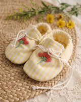 Baby Girl Embroidered Yellow and White Tie-Up Style Baby Booties – Little Red Flower
