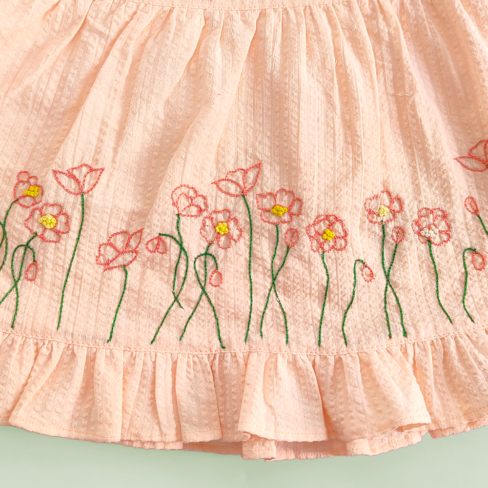 Baby Girl Embroidered Sweet Peach Wrap Dress and Accessories Set -Poppy Field