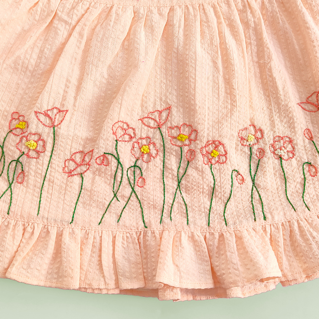 Keebee Organic Cotton Baby Girl Embroidered Sweet Peach Wrap Dress and Accessories Set -Poppy Field