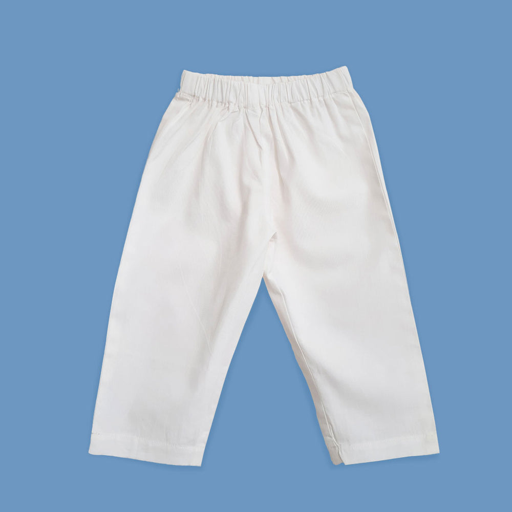 Boys Embroidered White Kurta paired with Pajama Pants - Paisley