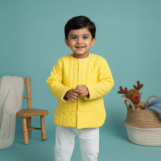 Keebee Organic Cotton Yellow Button Up Quilted Jacket