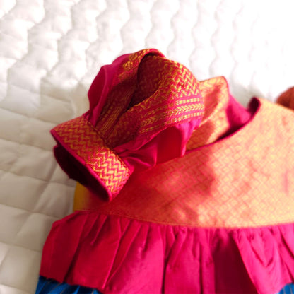 Keebee Raw Silk Ethnic Maxi Dress and Accessories Set - Pink and Blue